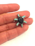 Vintage Sterling Silver, Turquoise, & Onyx Detailed Turtle Ring, Size 4.5