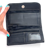 Guatemalan Leather Trifold Wallet, Embroidered Mayan Design Wallet With Check Book Slit