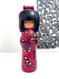 Vintage Japanese Kokeshi Doll, Red Kimono, Handmade Wooden Girl (8'')