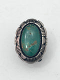 Sz 9 Vintage Navajo Sterling Silver and Green Turquoise Ring. Big and Bold