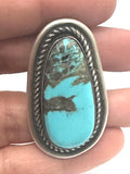 Big Handmade Sterling Silver & Turquoise Ring By Navajo Artist Chimney Butte