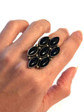 Apache Silversmith Darrel Victor Sterling Silver & Onyx Cluster Ring Size 9