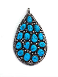 Vintage Navajo Kingman Turquoise Sterling Silver Teardrop Pendant