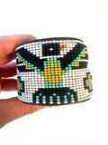 Unisex Leather Beaded Wide Cuff Bracelet With Adjustable Strap/ Bead Work Design