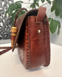Vintage Boho Hand Tooled Leather Crossbody Bag/ Adjustable Strap