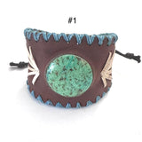 Adjustable Leather Chrysocolla Cuff Bracelet, Unisex