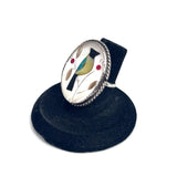 Sz 6  Vintage Zuni Sterling Silver Multi Stone Bird Inlay Ring (R056)