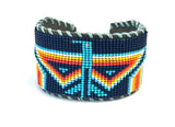 Unisex Leather Beaded Wide Cuff Bracelet / Bead Work Design