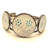 Vintage Zuni Sterling Silver Cuff Bracelet, Mother of Pearl Turquoise Inlay