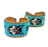 Unisex Leather Beaded Wide Cuff Bracelet / Bead Work, Fox Design