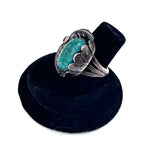 Size 6.5 Vintage Green Turquoise Sterling Silver Ring, Navajo, Native American (A002)