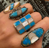 Zuni Multi-Stone Inlay Sterling Silver Ring, Size 9.75