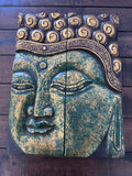 Green Buddha Wood Wall Art, Hand Carved Zen Decor
