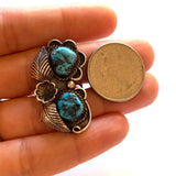 Vintage Navajo Kingman Turquoise Sterling Silver Leaf Ring, Size 7