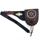 Boho Leather Belt Bag with Beadwork - Hippie Style Waist Bag