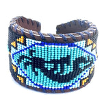 Unisex Leather Beaded Wide Cuff Bracelet / Bead Work Design