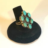 Size 7.25 Vintage Native American Sterling Silver & Turquoise Cluster Ring A006