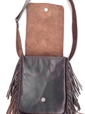 Handmade Fringed Leather Crossbody Bag with Jade