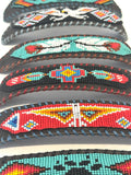 Unisex Leather Beaded Wide Cuff Bracelet / Bead Work Design