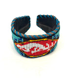 Unisex Leather Beaded Wide Cuff Bracelet / Kokopeli Bead Work Design