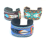 Unisex Leather Beaded Wide Cuff Bracelet / Feather Bead Work Design