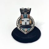 Huge Southwest Vintage Sterling Silver Multi Stone Inlay Kachina Ring, (R017)