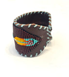 Unisex Leather Beaded Wide Cuff Bracelet / Bead Work Design