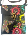 Mexican Hand Tooled Leather Crossbody Bag/ Adjustable Strap