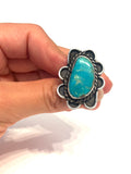 Sz 7, Vintage Navajo Sterling Silver & Turquoise Ring (A212)