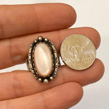 Size 5.5, Sterling Silver & Pink Mother of Pearl Ring, Unsigned, A146