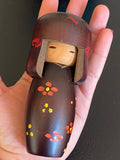 Vintage Japanese Wooden Kokeshi Doll, Hand-Painted Floral Kimono