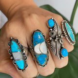 Size 7.5 Vintage Navajo Sterling Silver Turquoise & MOP Ring (A080)