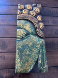Green Buddha Wood Wall Art, Hand Carved Zen Decor