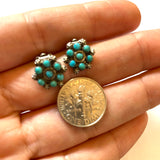 Vintage Zuni Sterling Silver & Snake-Eye Turquoise Clip Small Earrings (E008)