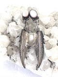 Vintage Southwest Sterling Silver & Mother of Pearl Earrings, Feather Design (E009)