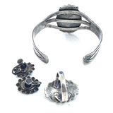 Vintage Old Fred Harvey Era Navajo Sterling Silver Cerrillos Set (B047)