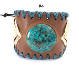Adjustable Leather Chrysocolla Cuff Bracelet, Unisex