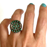 Sz 7 Vintage Native American Sterling Silver & Turquoise Cluster Ring (A010)