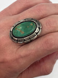 Sz 9 Vintage Navajo Sterling Silver and Green Turquoise Ring. Big and Bold