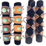 Adjustable Leather Chrysocolla Cuff Bracelet, Unisex