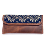 Guatemalan Leather Trifold Wallet, Embroidered Mayan Design Wallet With Check Book Slit