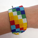 Beaded Wide Bracelet, Multi-Color Tiny Beads, Tribal Jewelry