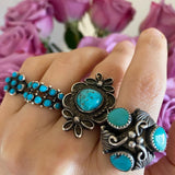 Size 8, Vintage Native American Turquoise & Sterling Silver Dome-Shaped Ring, Signed MR, A096