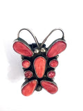 Vintage Native American Sterling Silver Red Spiny Oyster Butterfly Ring Signed