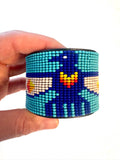 Unisex Leather Beaded Wide Cuff Bracelet With Adjustable Strap/ Bead Work Design