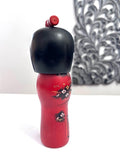 Vintage Japanese Kokeshi Doll, Red Kimono, Handmade Wooden Girl (8'')