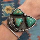 Vintage Navajo Sterling Silver Green Nevada Turquoise Cuff/Bracelet B008