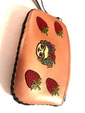 Tooled Leather Beauty Bag, Leather Beauty Pouch, Leather Wristlet