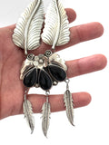 Intricate Vintage Navajo Sterling Silver Onyx Necklace (N023)