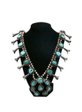 Vintage Navajo Sterling Silver & Turquoise Squash Blossom Necklace 235  Gr.